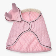 LarDen Hobby Horse Set Blush: wave-quilted pink blanket and ear bonnet with pink ears, brown piping and a cream fleece collar