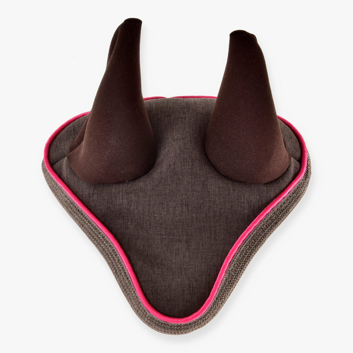 Hobby Horse Ear Bonnet Rosewood by LarDen in brown melange fabric with dark brown ears and bright pink piping