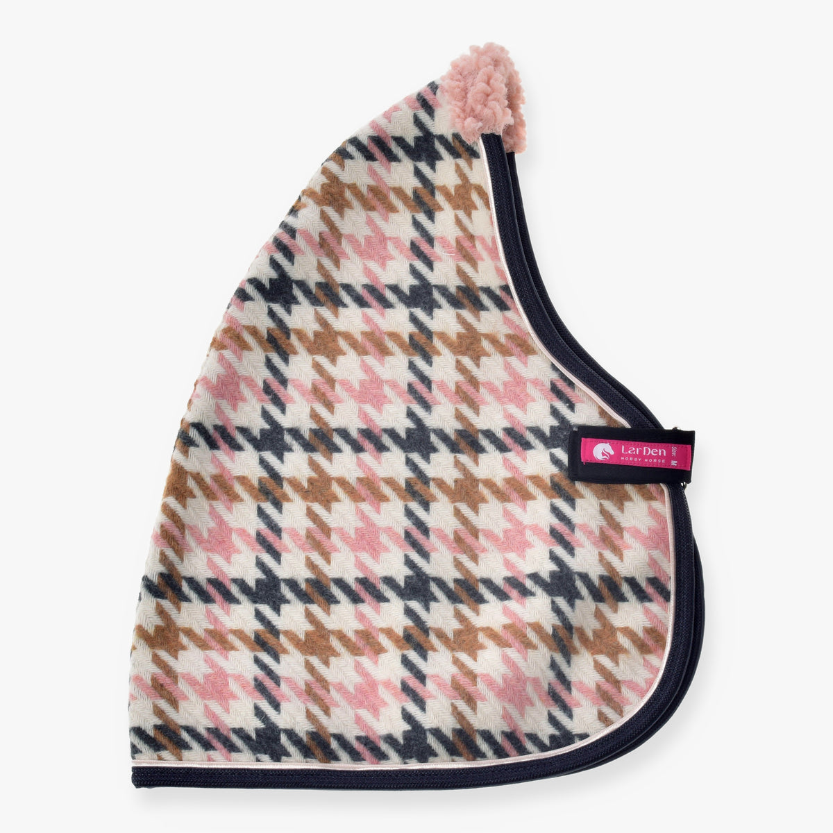 LarDen Hobby Horse istállótakaró Country Rose krémszínű, rózsaszín és karamell tyúklábmintával, sötétkék szegéllyel és rózsaszín polárral