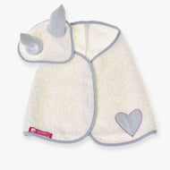 LarDen Hobby Horse szett Snowflake: krémszínű buklé polártakaró és fülvédő szürke fülekkel, szürke szegéllyel és szív alakú folttal