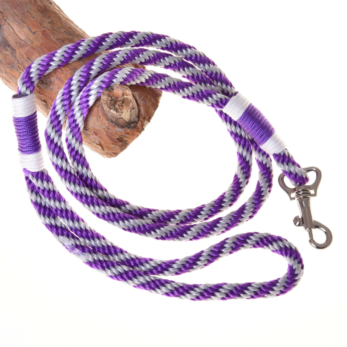 Hobby Horse lead rope from the Set Start Purple in purple and grey twisted rope with white whipping and a snap hook
