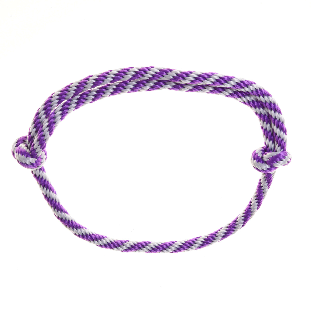 Hobby Horse cordeo from the Set Start Purple, a purple and grey twisted rope neck loop with two knots on a white background