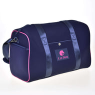 Hobby Horse Sports bag LarDen Pink in navy neoprene with pink piping, a pink logo on a front patch and a shoulder strap