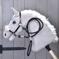 Grey Hobby Horse in the Set Basic halter with cream fleece noseband and the black lead rope clipped on