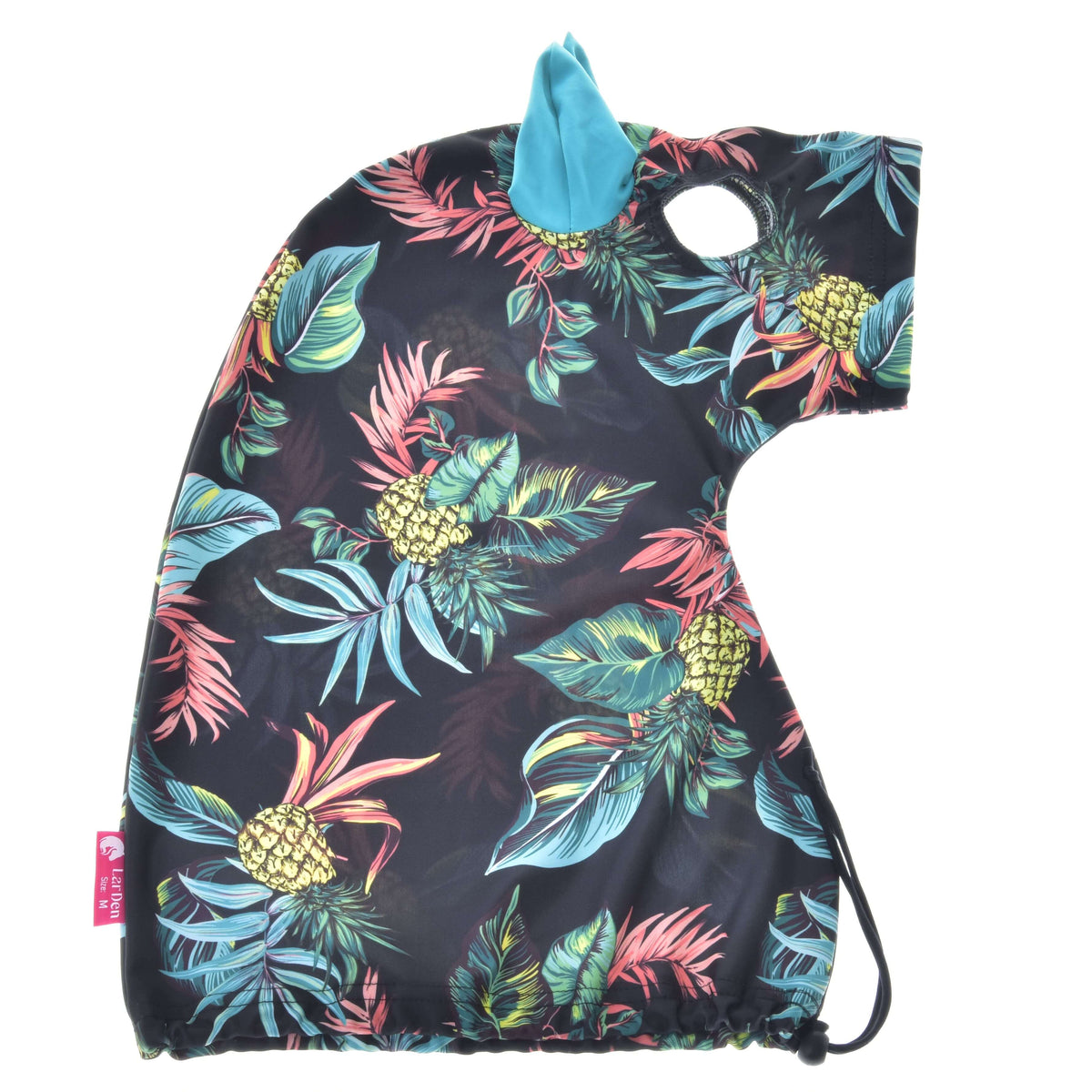 Hobby Horse védőruha Pineapple kiterítve: fekete Lycra ananászmintával, türkiz füllel és húzózsinóros alsó széllel