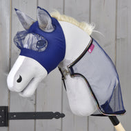 Light grey Hobby Horse in the Set Fly Combo: navy fly mask with mesh eye covers and a mesh fly sheet with rainbow piping