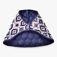 Hobby Horse Blanket Indian by LarDen, white with a navy, lilac and teal diamond pattern and a quilted navy lining