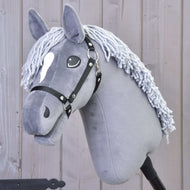 Hobby Horse Grace with Black Halter by LarDen, a grey plush head with a white star and a pale grey yarn mane