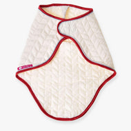 Hobby Horse Travel Rug Italy by LarDen laid open, cream quilted fabric with red binding and silver piping