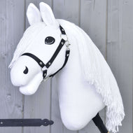 Hobby Horse Lady with Black Halter by LarDen, a white plush head with a long white yarn mane and soft white ears