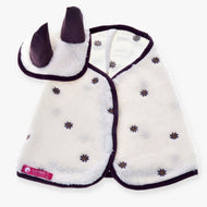 Hobby Horse Set Loret by LarDen: cream sherpa blanket and ear bonnet with embroidered plum flowers and plum trim