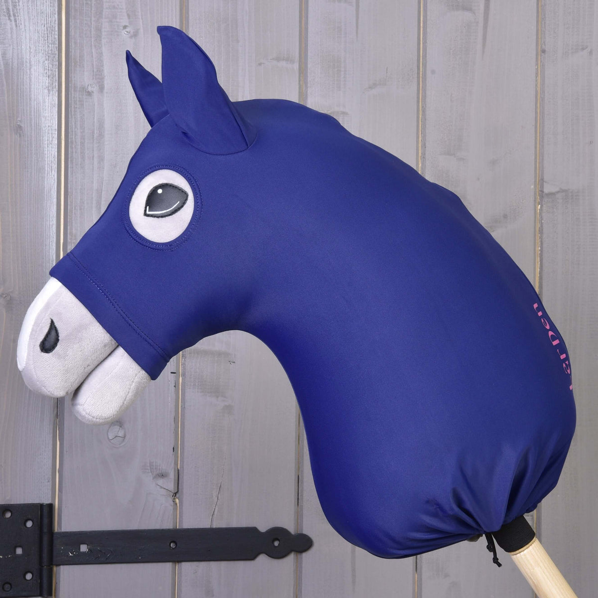 Hobby Horse LarDen védőruha sötétkék Lycra anyagból egy szürke plüssfejen és nyakon, fülekkel és szemnyílásokkal