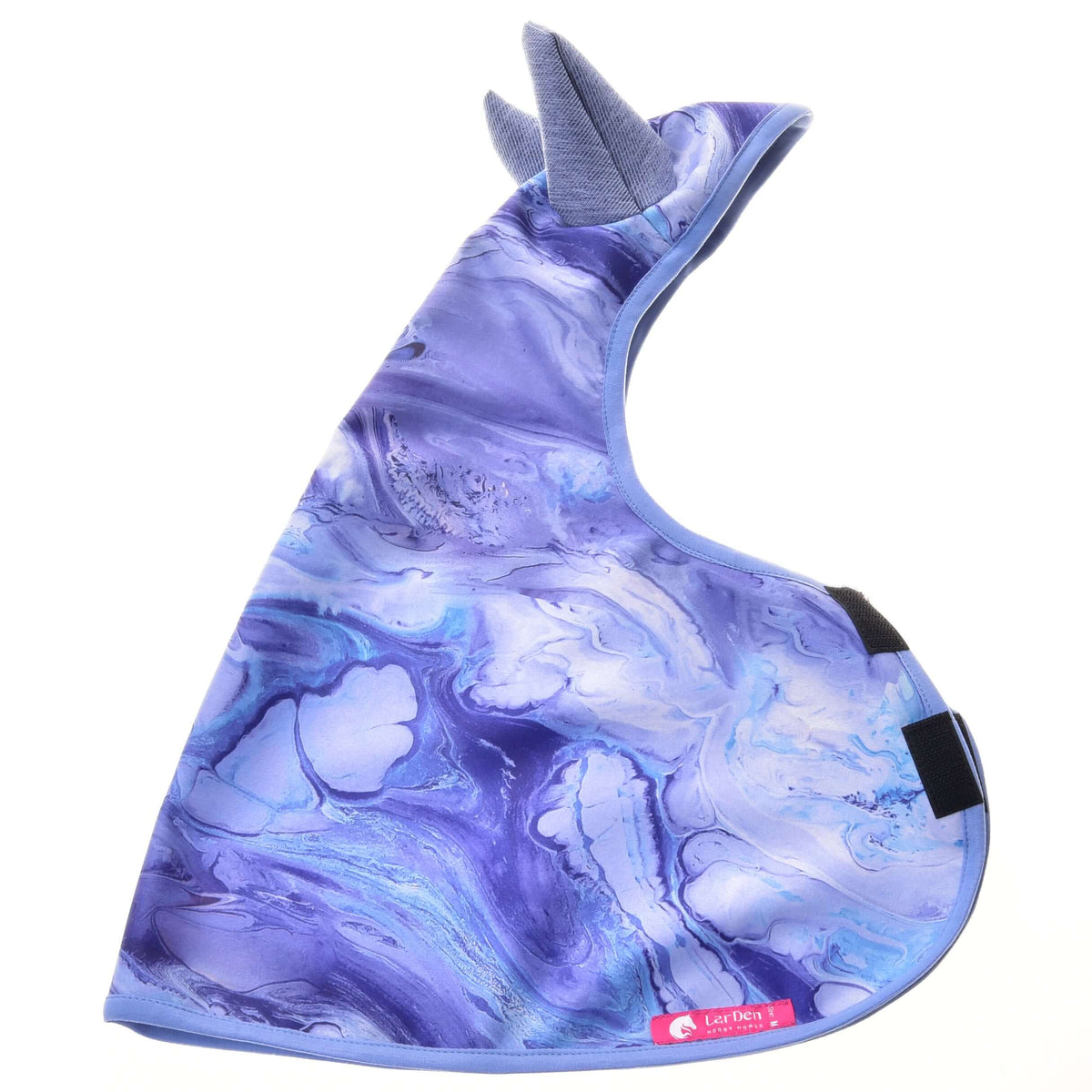 Hobby Horse esőtakaró Galaxy Blue kiterítve: kék-lila márványos minta, világoskék szegés és tépőzáras pántok