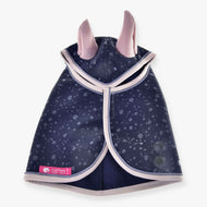 LarDen Hobby Horse esőtakaró Pinkie Blue (softshell) felülről: sötétkék, halvány cseppekkel, púderrózsaszín fülekkel és halvány rózsaszín szegéllyel