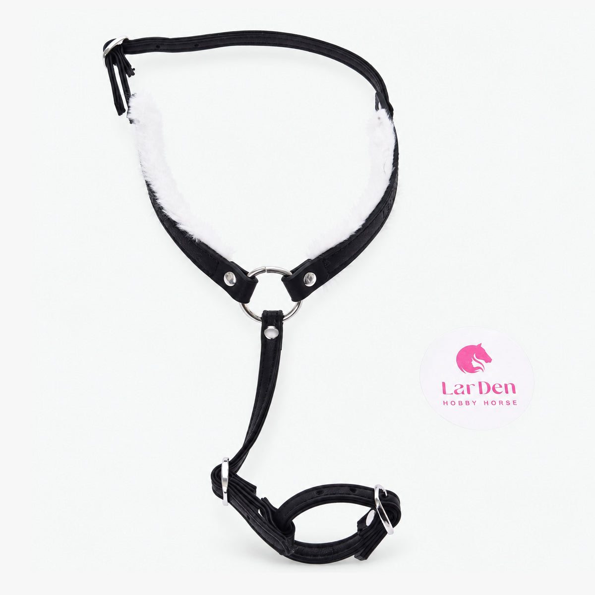 Hobby Horse Breastgirth with fur Espresso by LarDen in black leatherette with white fur lining, silver ring and buckles