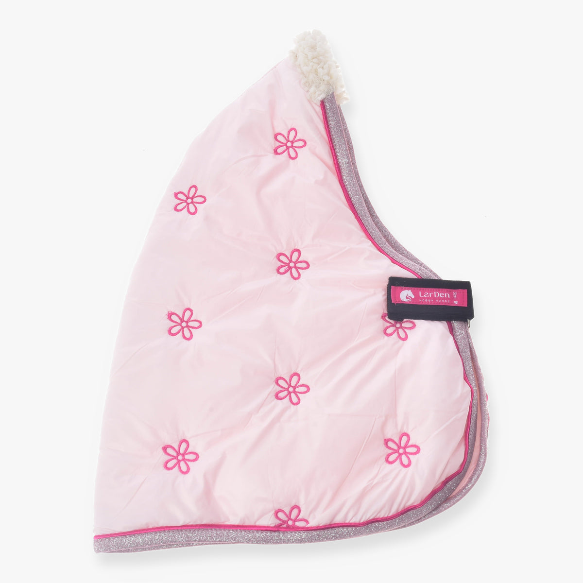 Hobby Horse Stable Blanket Rosy by LarDen in pale pink with embroidered pink flowers, glitter trim and a cream fleece collar