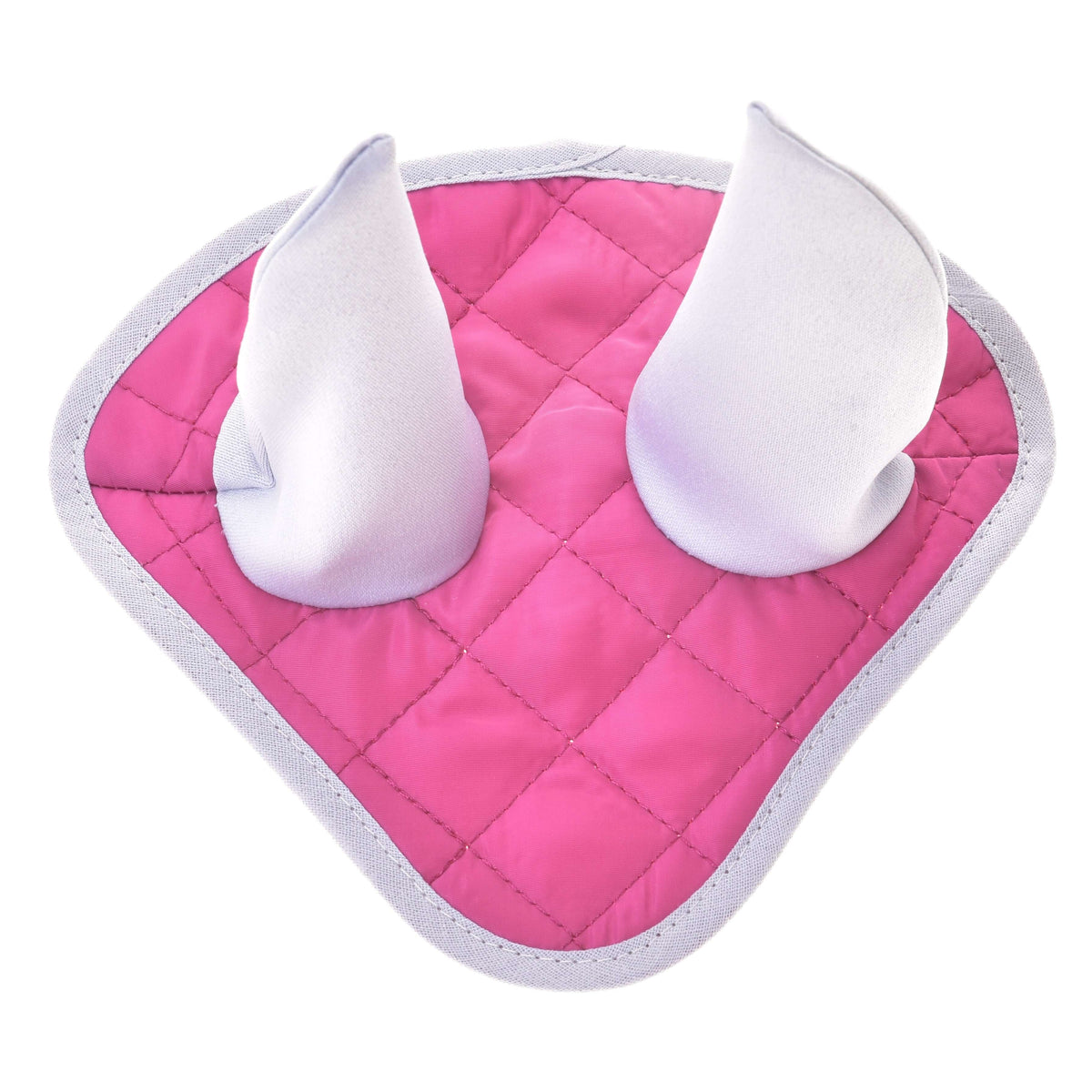 Hobby Horse ear bonnet from the Set Hot Pink Silver, quilted hot pink with pale silver ears and grey binding
