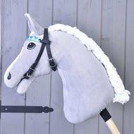 LarDen kantár 2 homlokszíjjal, türkiz, szürke Hobby Horse lovon, türkiz háromszögmintás homlokszíjjal