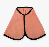 Hobby Horse Blanket Peach by LarDen in soft peach plush with black binding and hook-and-loop front closure, laid flat