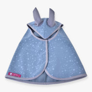 Hobby Horse Raincoat Blue Drops by LarDen from above, dusty blue with pale drops, two grey ears and a soft fleece lining