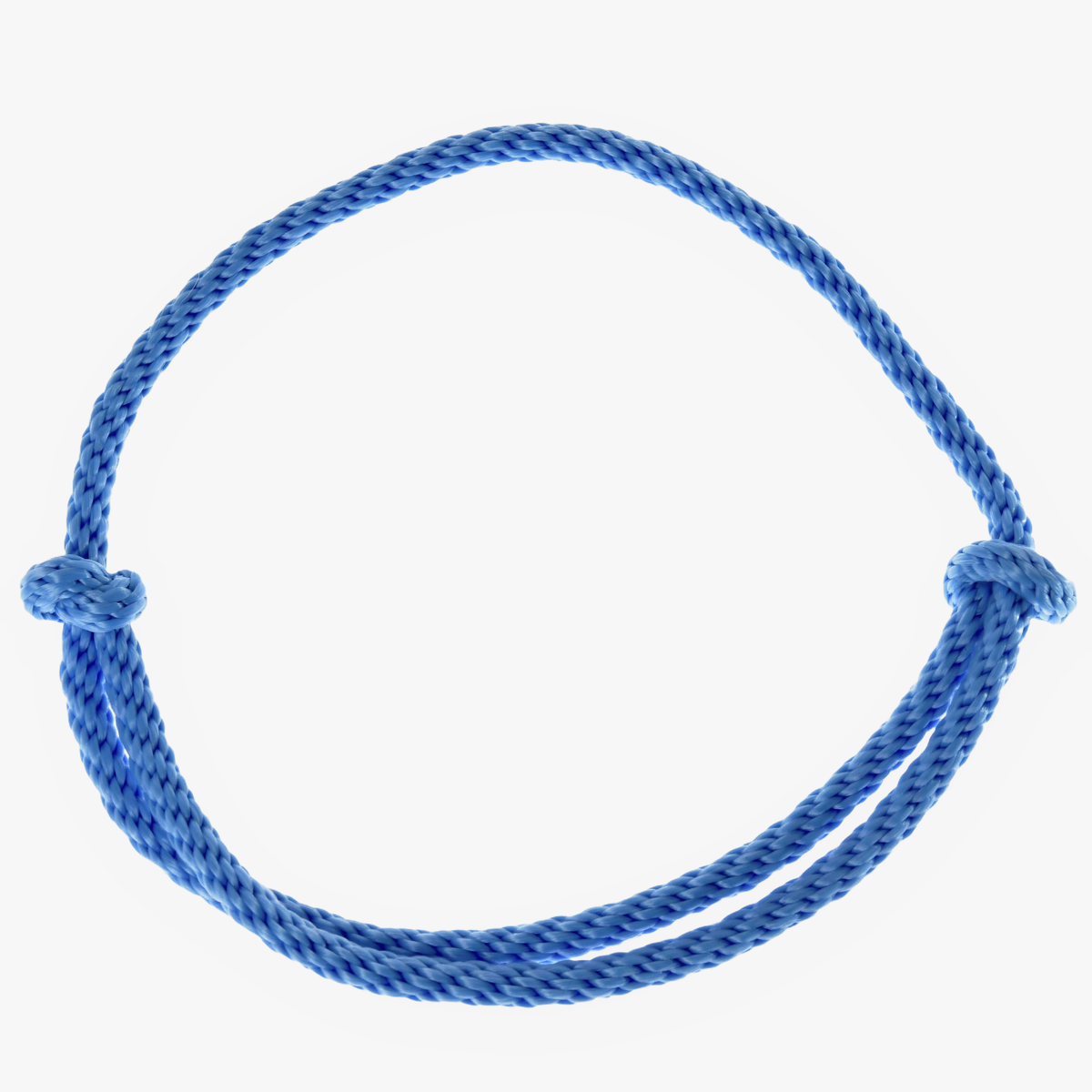Hobby Horse Cordeo Sky by LarDen, a blue braided rope neck ring with two sliding knots, shown on white