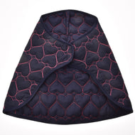 Hobby Horse Blanket Pink Heart by LarDen, navy quilted fabric stitched with pink hearts, laid out flat