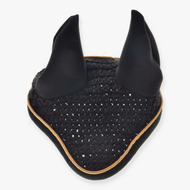 LarDen Hobby Horse fülvédő horgolt Black Gold: csillámos fekete horgolás fekete textilfülekkel és arany paszpóllal