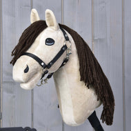 Hobby Horse Frederik LD with black halter by LarDen, a cream plush head with a long dark brown yarn mane and forelock
