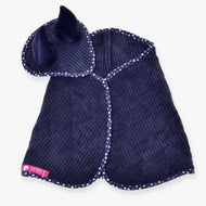 LarDen Hobby Horse szett Manchester Blue Star: sötétkék kordbársony takaró és fülvédő fehér csillagos szegéllyel