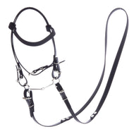 LarDen Hobby Horse komplett kantár orrszíj nélkül, Pure Black: fekete műbőr, csikózablával és hosszú kantárszárral