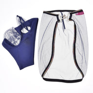 Hobby Horse Set Fly Combo by LarDen: navy fly mask with mesh eyes and ears and a fine mesh fly sheet with a chest clasp