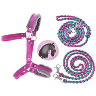 Hobby Horse Set Perfect Combination Pink by LarDen: pink fur halter, braided lead rope, reins and a sticker