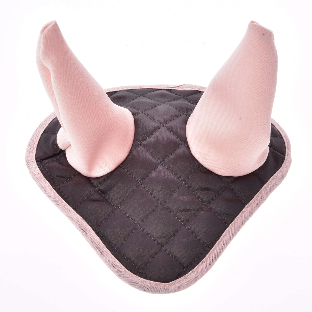 Ear bonnet from Set Thermo Sweety on its own: quilted dark brown satin with light pink ears and a pink edge