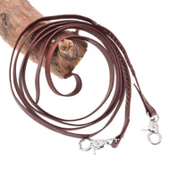 Hobby Horse osztott western kantárszár Dark Brown a LarDen kollekciójából tűzött díszítéssel és két ezüst karabinerrel, egy ágra tekerve