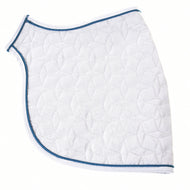 White Thermo Pearl blanket laid flat from the side, showing the star-shaped quilting and teal-blue piping on white